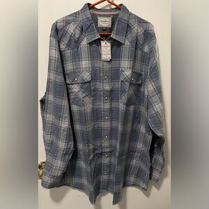 Flag & Anthem Mens Western Navy Slate Plaid Snap Button Shirt Front Pockets 2XLB